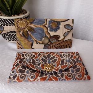 Cahoots Handbags Rounded Clutches Set of 2 Gold Blue Orange Tan Green